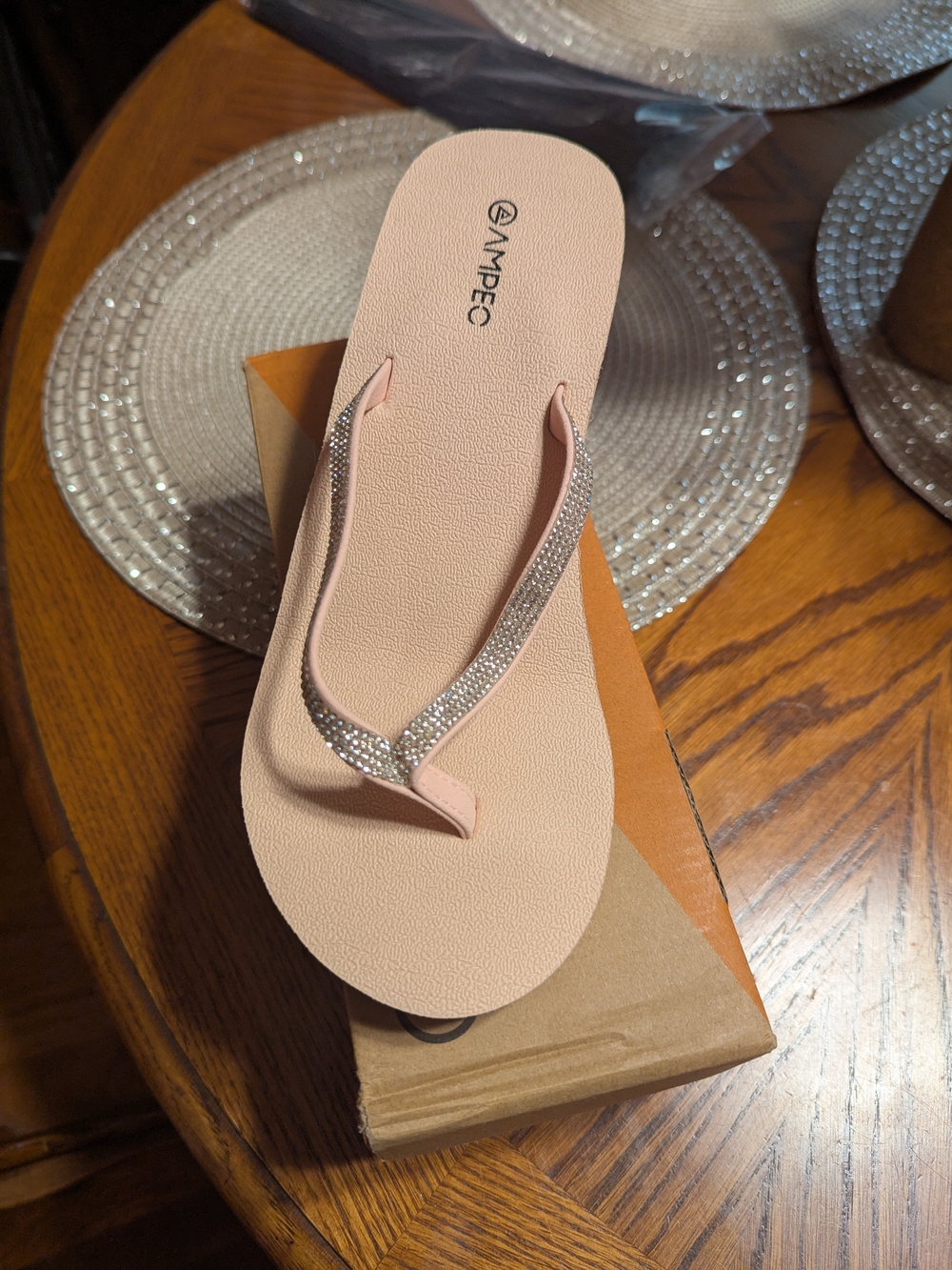 Blush Pink Crystal-Trim Flip Flop Sandals for Women